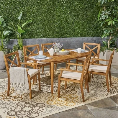 Pines 7pc Acacia Oval Wood Dining Set - Christopher Knight Home - Image 7