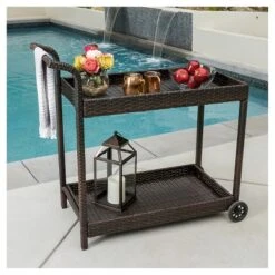 Savona Wicker Outdoor Serving Cart - Brown - Christopher Knight Home