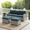 Bradenton 3pc Outdoor Wicker Sofa & 2 Ottoman Set - Navy/Gray - Crosley