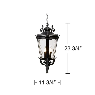 John Timberland Casa Marseille Rustic Outdoor Hanging Light Textured Black 23 3/4" Clear Hammered Glass For Post Exterior Barn Deck House Porch Yard - Image 3