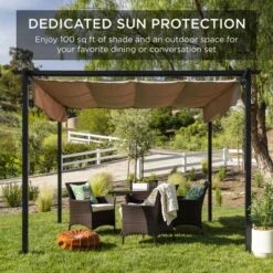 Best Choice Products 10x10ft Weather-Resistant Pergola, Patio Shelter W/ Retractable Sun Shade Canopy, Steel Frame