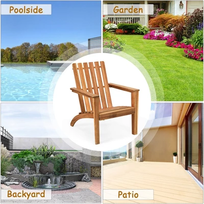 Costway Patio Acacia Wood Adirondack Chair Lounge Armchair Durable Outdoor Garden Yard - Image 4