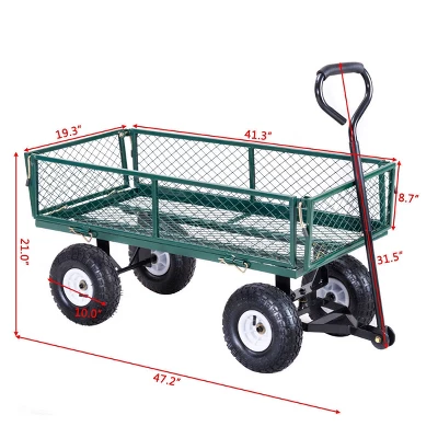Costway Heavy Duty Lawn Garden Utility Cart Wagon Wheelbarrow Steel Trailer - Image 2