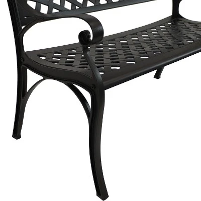 Sunnydaze Decor Sunnydaze 2-Person Checkered Design Cast Aluminum Outdoor Patio Bench, Black - Image 4