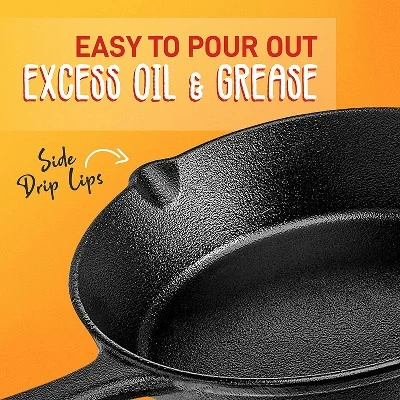 NutriChef Heavy Duty Non Stick Pre Seasoned Cast Iron Skillet Frying Pan 3 Piece Set, 8 Inch 10 Inch 12 Inch Pans With Silicone Handles (2 Pack) - Image 3
