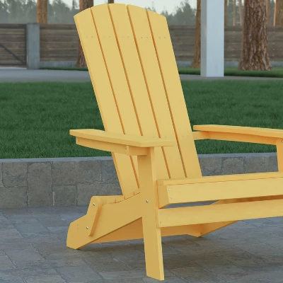 Emma And Oliver Set Of 4 Indoor/Outdoor Poly Resin Folding Adirondack Chairs, All-Weather Chairs For Porch, Patio, Or Sunroom - Image 5