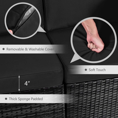 Tangkula Patio Rattan 7PCS Cushioned Chair Set Furniture Set Thick Cushion W/ 50,000 BTU Propane Fire Pit Table For Garden Black/Navy/Red/Turquoise/Off White - Image 3