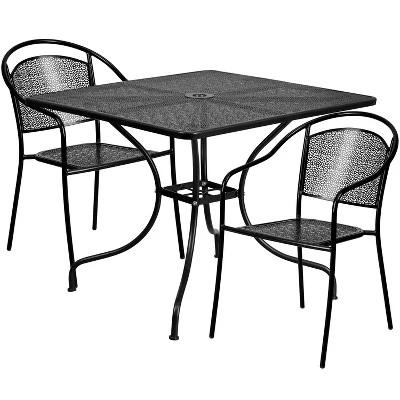 Flash Furniture Oia Commercial Grade 35.5" Square Indoor-Outdoor Steel Patio Table Set With 2 Round Back Chairs - Image 6