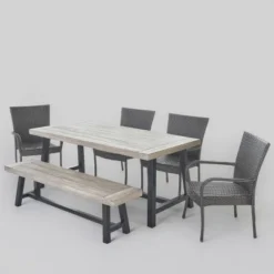 Cooper 6pc Wicker And Acacia Wood Dining Set - Gray - Christopher Knight Home