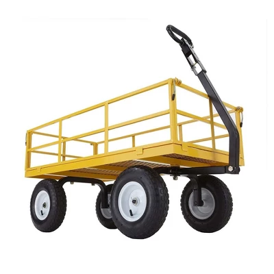 Gorilla Carts 1200lbs. Capacity Industrial Steel Utility Wagon With Removable Sides And 2 In 1 Handle For Towing - Yellow (GOR1201B)