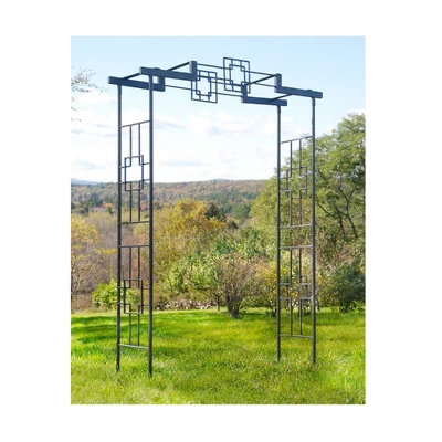 Achla Designs 95.5" Elegant Handcrafted Square-on-Square Iron Garden Arbor Graphite Powder Coated Finish - Image 3