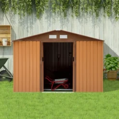 Outsunny Metal Storage Shed Garden Tool House With Double Sliding Doors, 4 Air Vents For Backyard, Patio