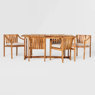 7pc Modern Slatted Wood Outdoor Dining Set - Saracina Home - Image 7