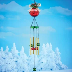 Collections Etc Jingle Bell Holiday Outdoor Wind Chime Decoration 4.75 X 4.75 X 34