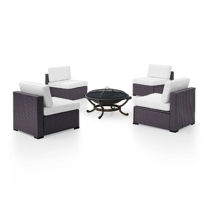Biscayne 5pc Outdoor Wicker Conversation Set With 4 Armless Chairs & Fire Pit - White - Crosley - Image 6