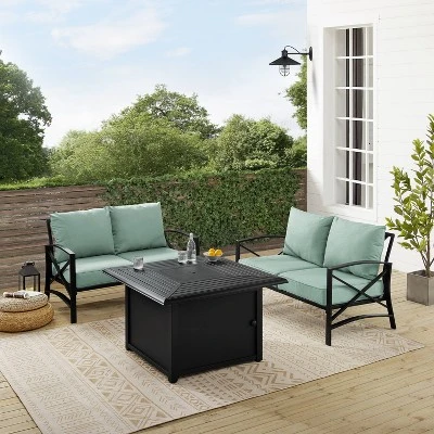 Kaplan 3pc Outdoor Conversation Set With Fire Table & 2 Loveseats - Mist - Crosley - Image 6