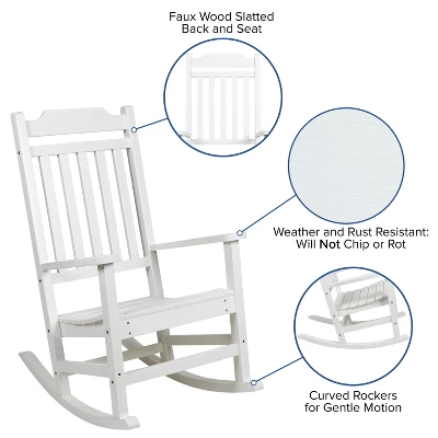 Flash Furniture Set Of 2 Winston All-Weather Poly Resin Rocking Chairs With Accent Side Table - Image 4