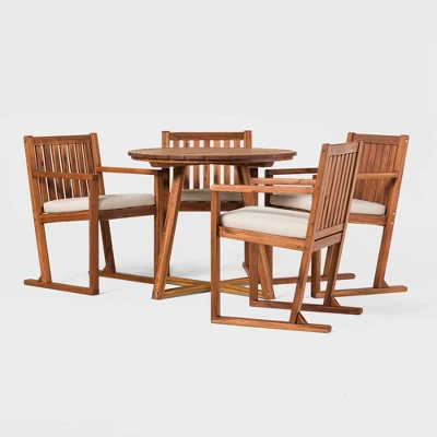 Saracina Home 5pc Modern Slatted Acacia Outdoor Dining Set With Round Table - Image 5