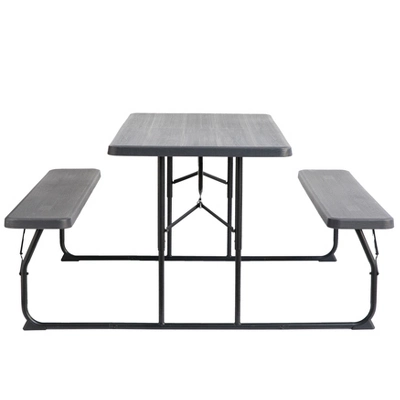 Gardenised Gray Outdoor Foldable Woodgrain Portable Picnic Table Set, 5 Feet Long - Image 3