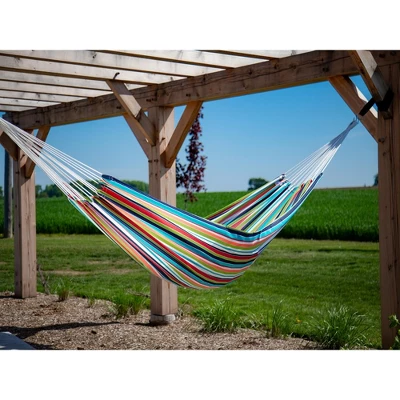 The Hamptons Collection 144” Orange And Green Striped Two Person Brazilian Sunbrella Hammock - Image 2