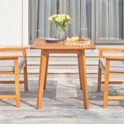 Waimea Honey Slatted Eucalyptus Wood Rectangle Patio Dining Table - Vifah