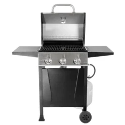 Grill Boss GBC1932M Outdoor BBQ 3 Burner Propane Gas Grill For Barbecue Cooking With Top Cover Lid, Wheels, And Side Storage Shelves, Black