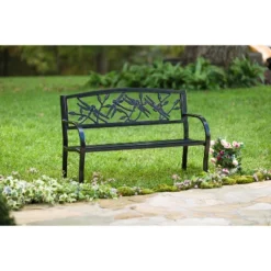Evergreen Dragonfly Metal Garden Bench - Black
