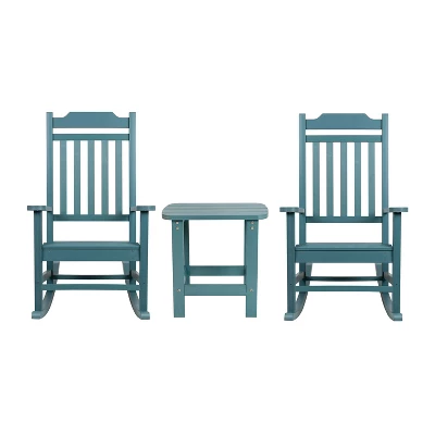 Flash Furniture Set Of 2 Winston All-Weather Poly Resin Rocking Chairs With Accent Side Table - Image 13
