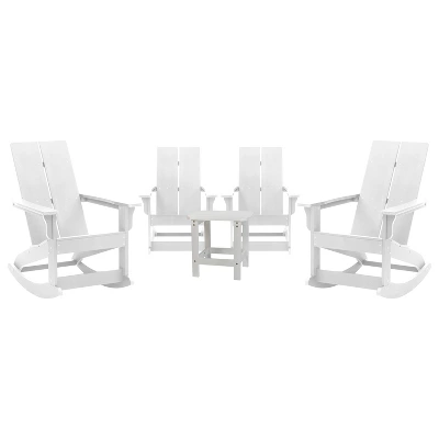 Merrick Lane Wellington 3 Piece Patio Furniture Set Includes All-Weather UV Treated Adirondack Rocking Chairs And Side Table - Image 11