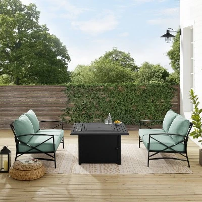 Kaplan 3pc Outdoor Conversation Set With Fire Table & 2 Loveseats - Mist - Crosley - Image 7