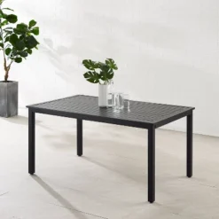 Hansen Rectangle Outdoor Metal Dining Table - Matte Black - Crosley