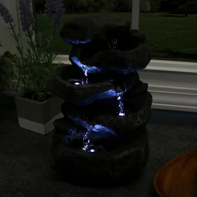 Sunnydaze Decor Sunnydaze Indoor Home Decorative Relaxing Stacked Rocks Tabletop Water Fountain With LED Lights - 10" - Image 7