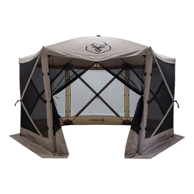 Gazelle Tents G6 12ft X 12ft 6 Sided Pop Up Portable 8 Person Gazebo, Desert Sand And Portable Gazebo Screen Tent Wind Panels, Desert Sand (3 Pack)