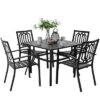 Captiva Designs 5pc Steel Outdoor Patio Dining Set With 37" Square Table Black
