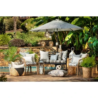 2pc 19" X 19" Outdoor/Indoor Seat Cushion Dailey Pewter Black - Pillow Perfect - Image 2