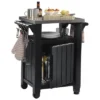 Keter Unity Portable 40 Gal Outdoor Table And Storage Cabinet W/ Accessory Hooks, Stainless Steel Top For Patio Kitchen Island Or Bar Cart