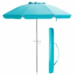 Costway 6.5FT Patio Beach Umbrella Sun Shade Tilt W/Carry Bag Blue
