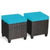 Costway 2PCS Patio Rattan Ottoman Cushioned Seat W/ Foot Rest Turquoise