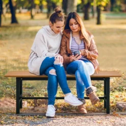 Costway 2PCS Outdoor HDPE Bench With Metal Frame 47'' X 14'' X 16'' For Yard Garden Brown/Black/Gray