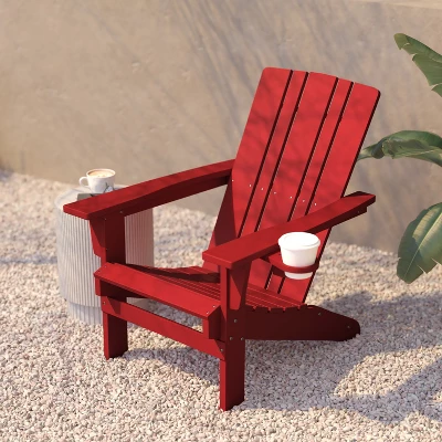 Flash Furniture Halifax Adirondack Chair With Cup Holder, Weather Resistant HDPE Adirondack Chair - Image 4