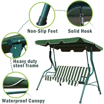 SUGIFT 3-Person Porch Swing With Cushion And Adjustable Tilt Canopy In Green - Image 4