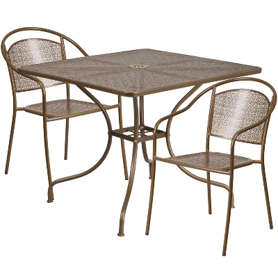 Flash Furniture Oia Commercial Grade 35.5" Square Indoor-Outdoor Steel Patio Table Set With 2 Round Back Chairs - Image 5