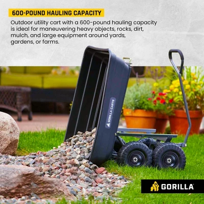 Gorilla Carts 600 Pound Capacity Heavy Duty Poly Garden Landscape Outdoor Yard Hauling Utility Wagon Dump Cart With 10 Inch Pneumatic Tires, Black - Image 3