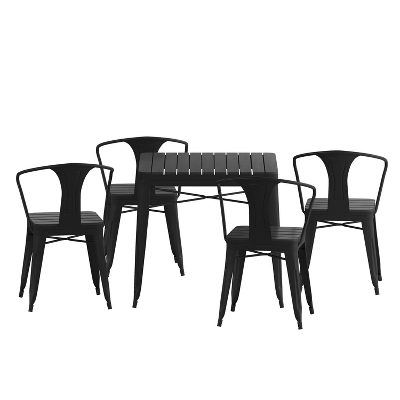 Flash Furniture All-Weather Resin Top Square Table & 4 Metal Chairs With Poly Resin Seats-Black - Image 10