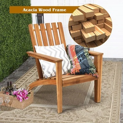 Costway Patio Acacia Wood Adirondack Chair Lounge Armchair Durable Outdoor Garden Yard - Image 5