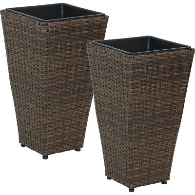 Sunnydaze Decor Sunnydaze Modern Decorative Standing Square Polyrattan Planter Containers - Brown - 2-Pack - Image 7