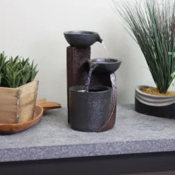 Sunnydaze Decor Sunnydaze Indoor Home Decorative Resin 3-Tier Descending Bowls Tabletop Water Fountain - 9" - Dark Brown