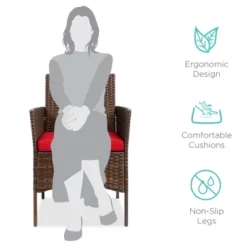 Best Choice Products 3-Piece Outdoor Wicker Conversation Bistro Set, Patio Chat Furniture W/ 2 Chairs, Table