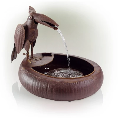 16" Iron Indoor/Outdoor Rustic Metal Toucan Water Fountain Yard Statue Brown - Alpine Corporation - Image 4