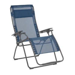 Lafuma Futura XL Zero Gravity Portable Ergonomic Outdoor Patio Steel Framed Recliner Folding Lounge Chair With Headrest Cushion, Ocean Blue (2 Pack)